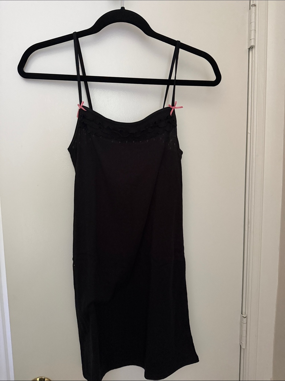 DKNY Black Slip with Pink Bow Straps